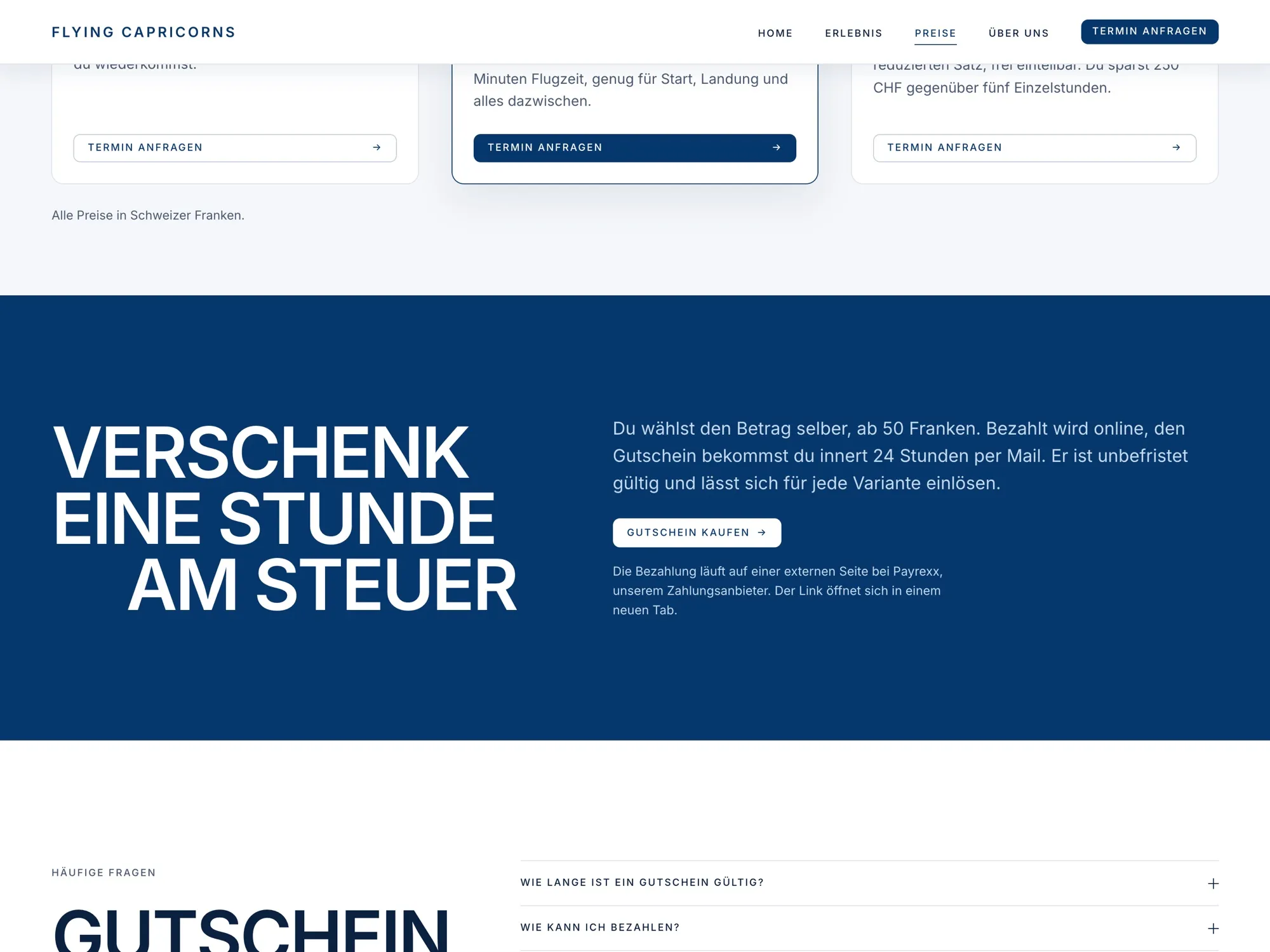 Gutschein direkt auf der Seite kaufen