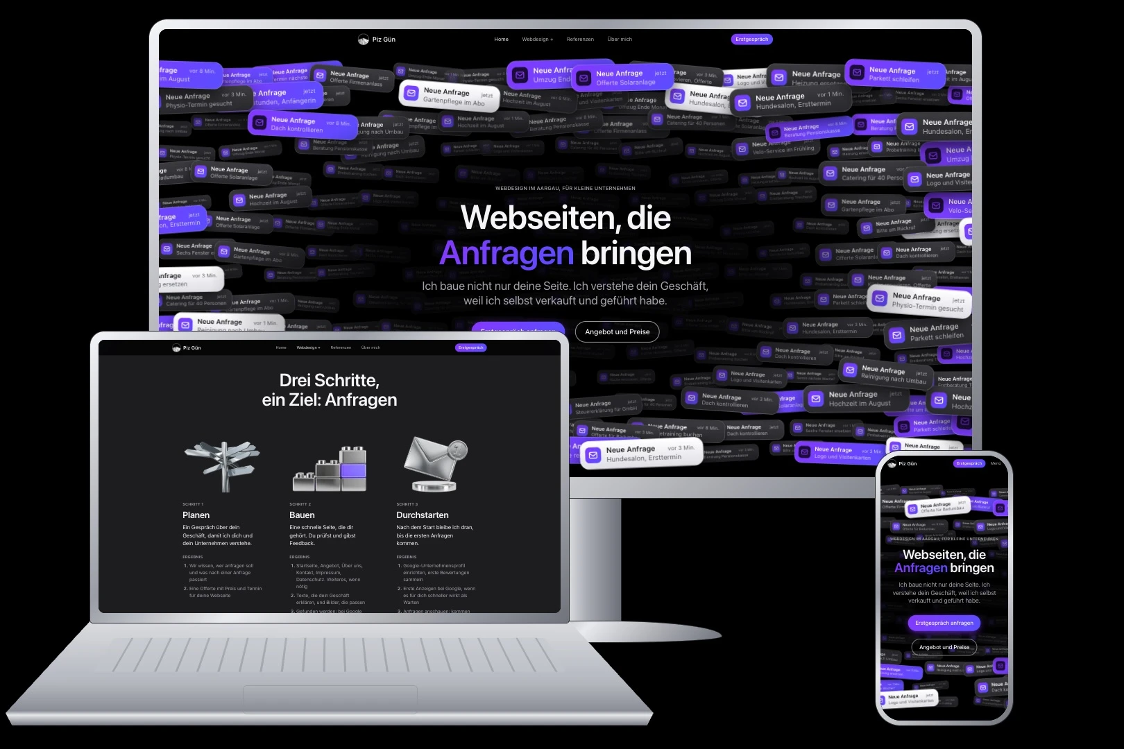 pizgün.ch auf Monitor, Laptop und Handy
